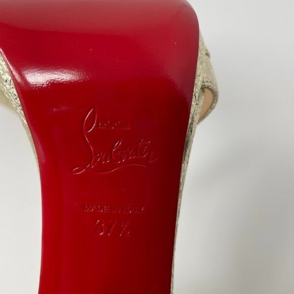 Christian Louboutin Colankle Gold Foil Leather Ruffle Strapped Heels Pumps 37.5 - Picture 9 of 16